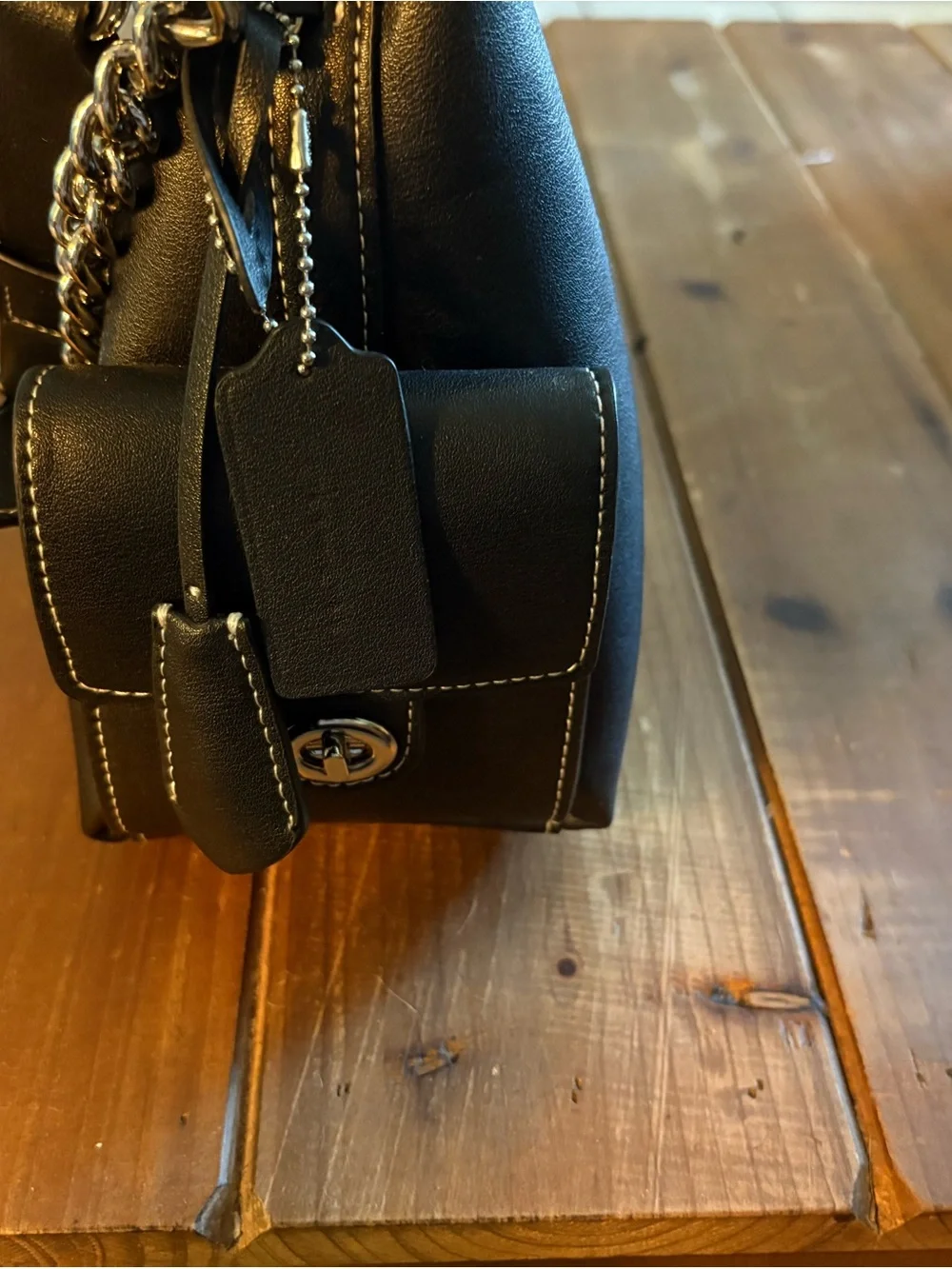 Coach Juliette Black Leather Shoulder Bag with Chain Detail - Picture 7 of 11